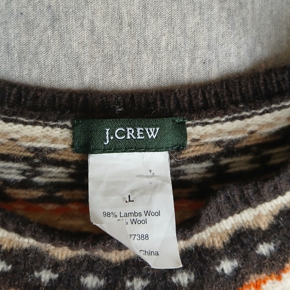 J Crew Sweater Womens Large Lambs Wool Fair Isle Crew Neck Boho Cozy Western - Picture 4 of 11